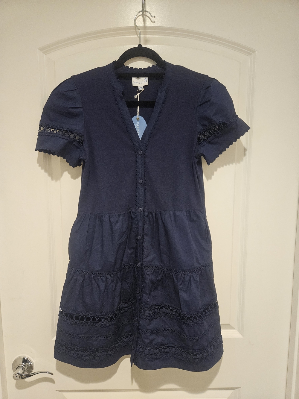 Caslon Eleni Navy Button-Front Tiered Mini Dress #943